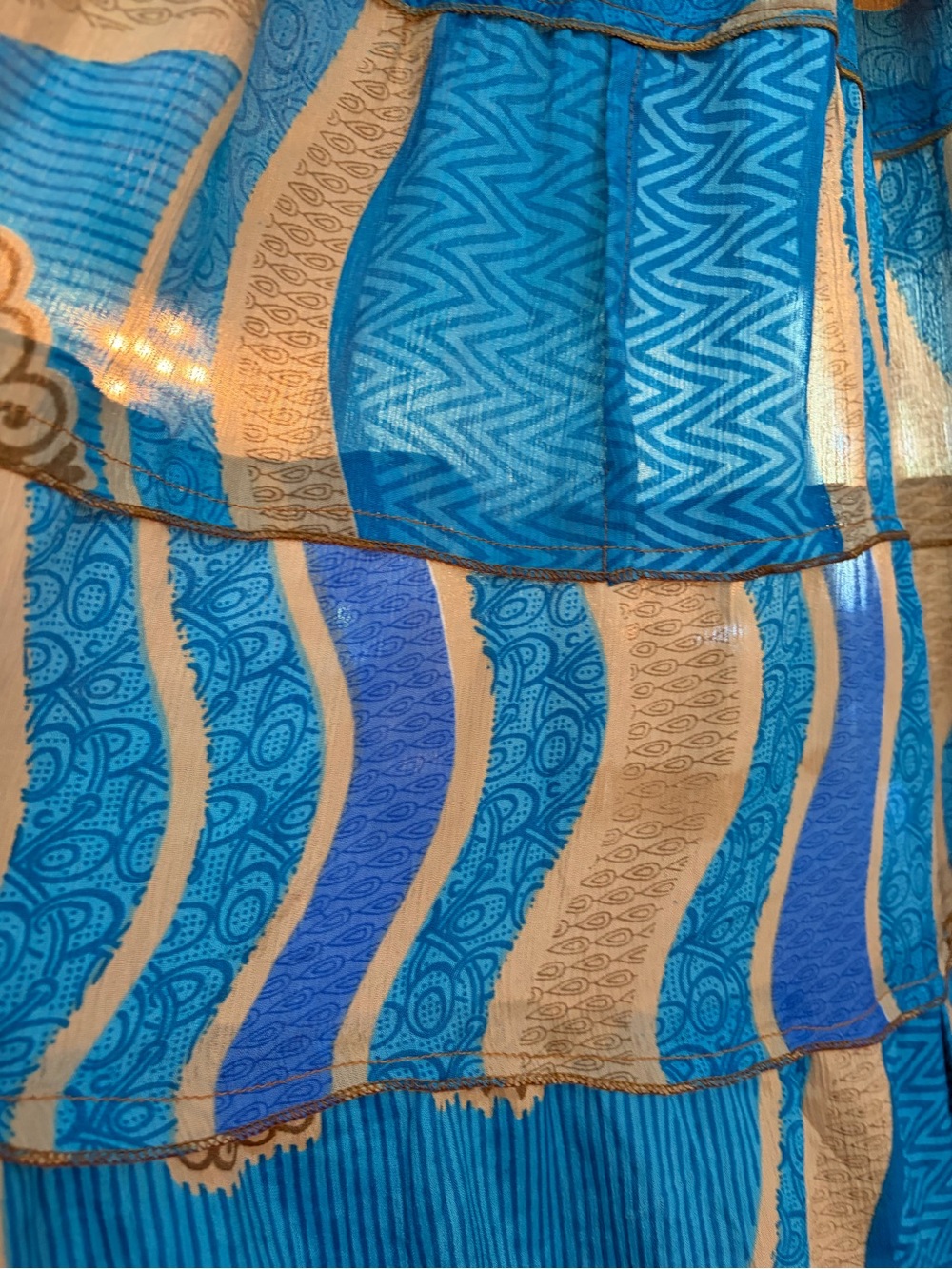 Boho Silk High-Low Tiered Skirt in Blue and Tan-NWOT - Picture 7 of 9